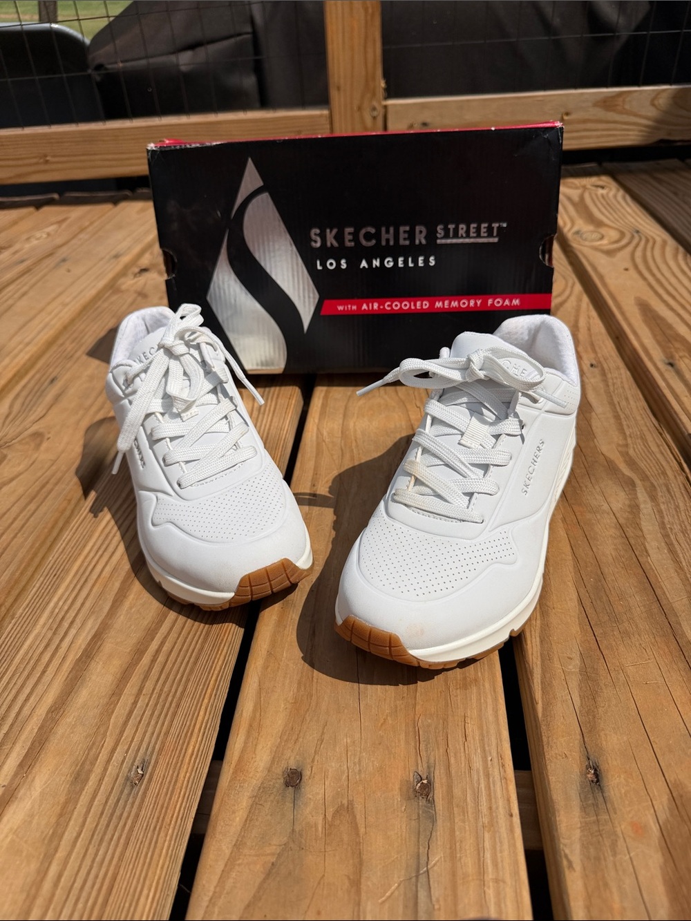 Skechers White Womans  Lace-Up Sneakers with Gum Toe